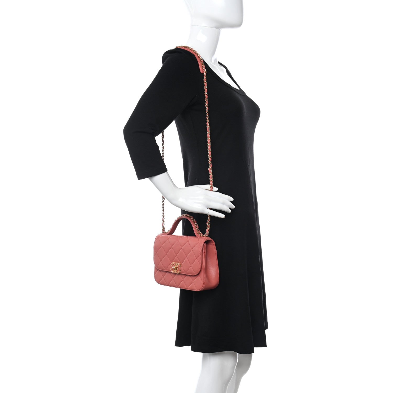 Chanel Lambskin Quilted Small Chain Infinity Top Handle Flap Dark Red 2 of 11