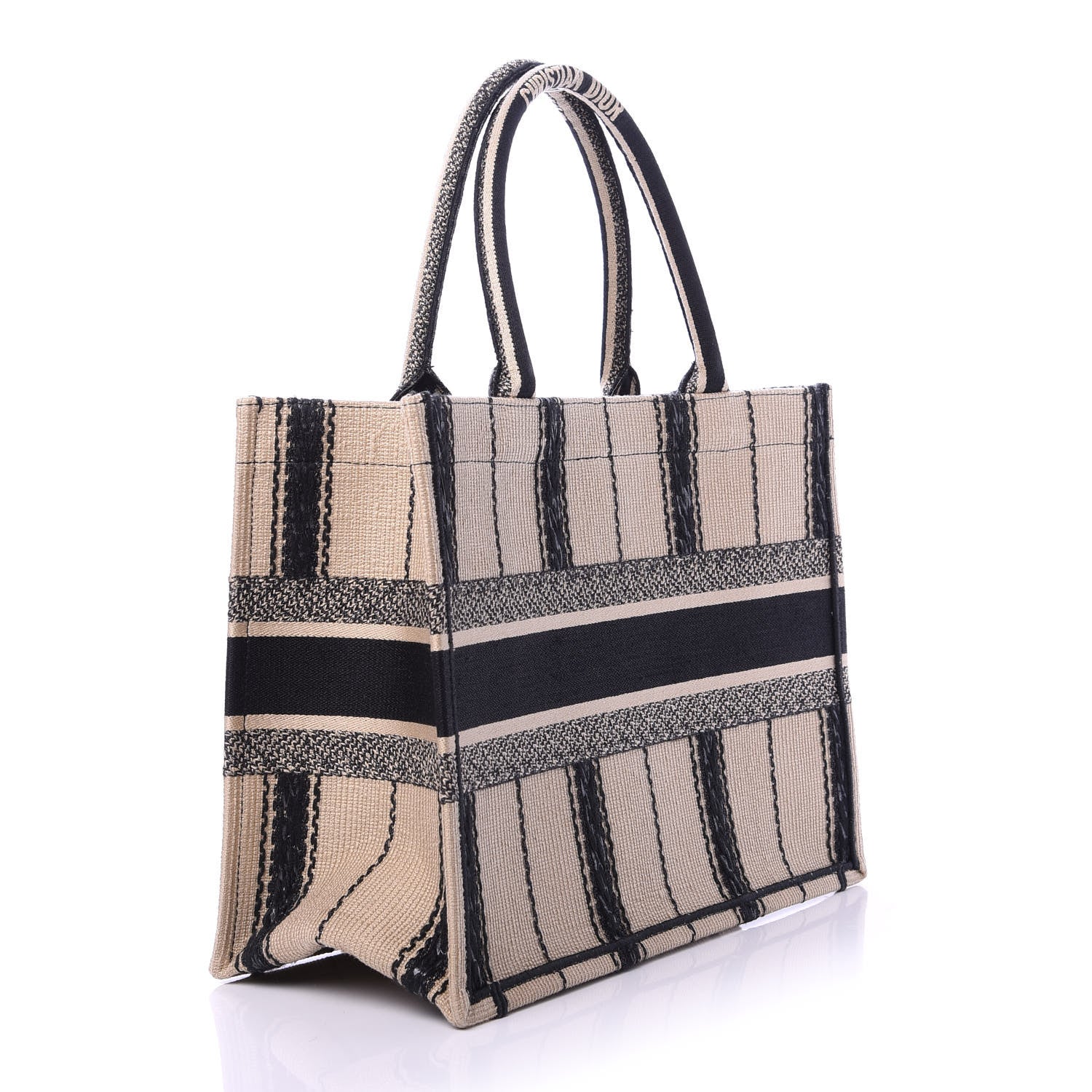 Christian Dior Canvas Embroidered Medium Bayadere Book Tote Black Beige 3 of 11