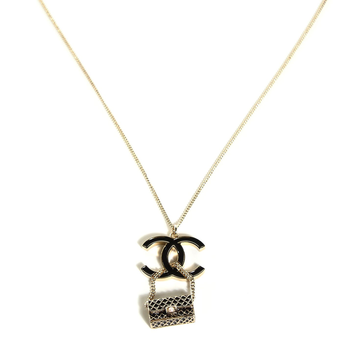 Enamel Pearl CC Flap Charm Necklace