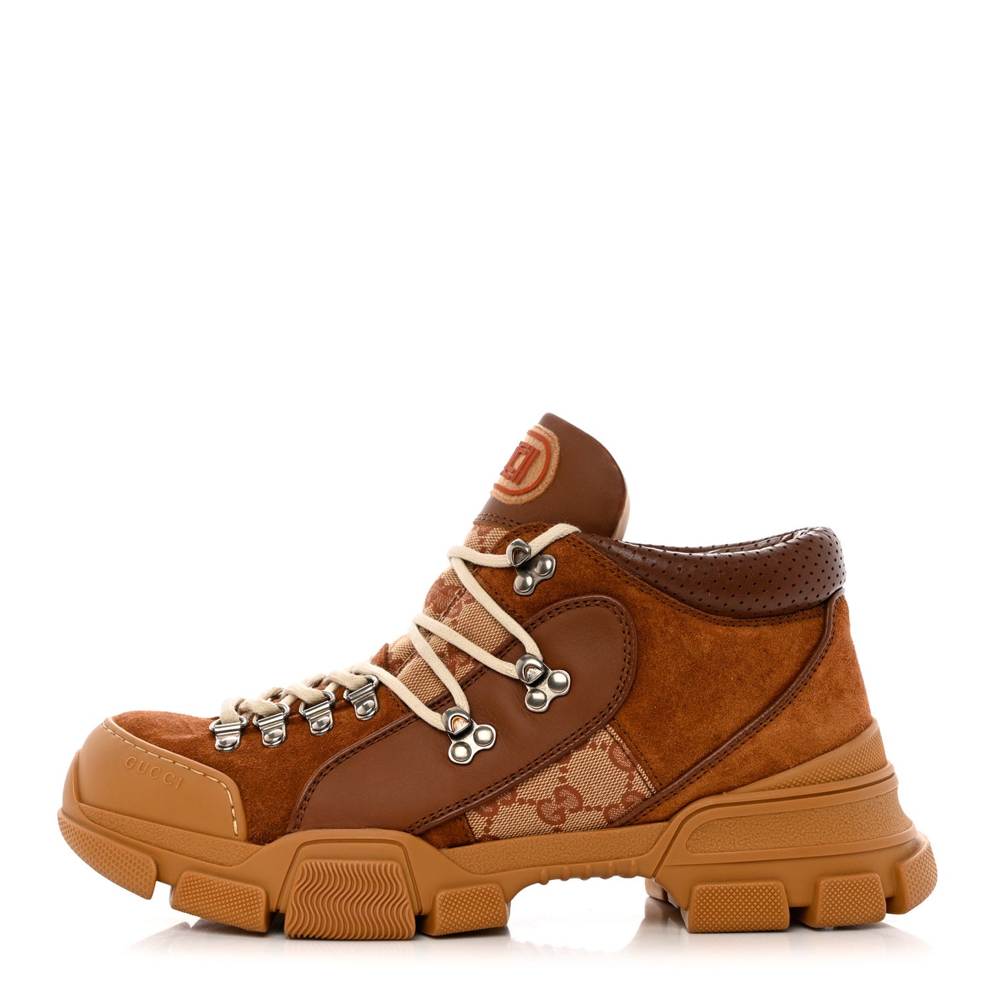 X SEGA Suede Calfskin GG Monogram Mens Flashtrek Sneakers 8.5 New Cuir Beige Ruggine
