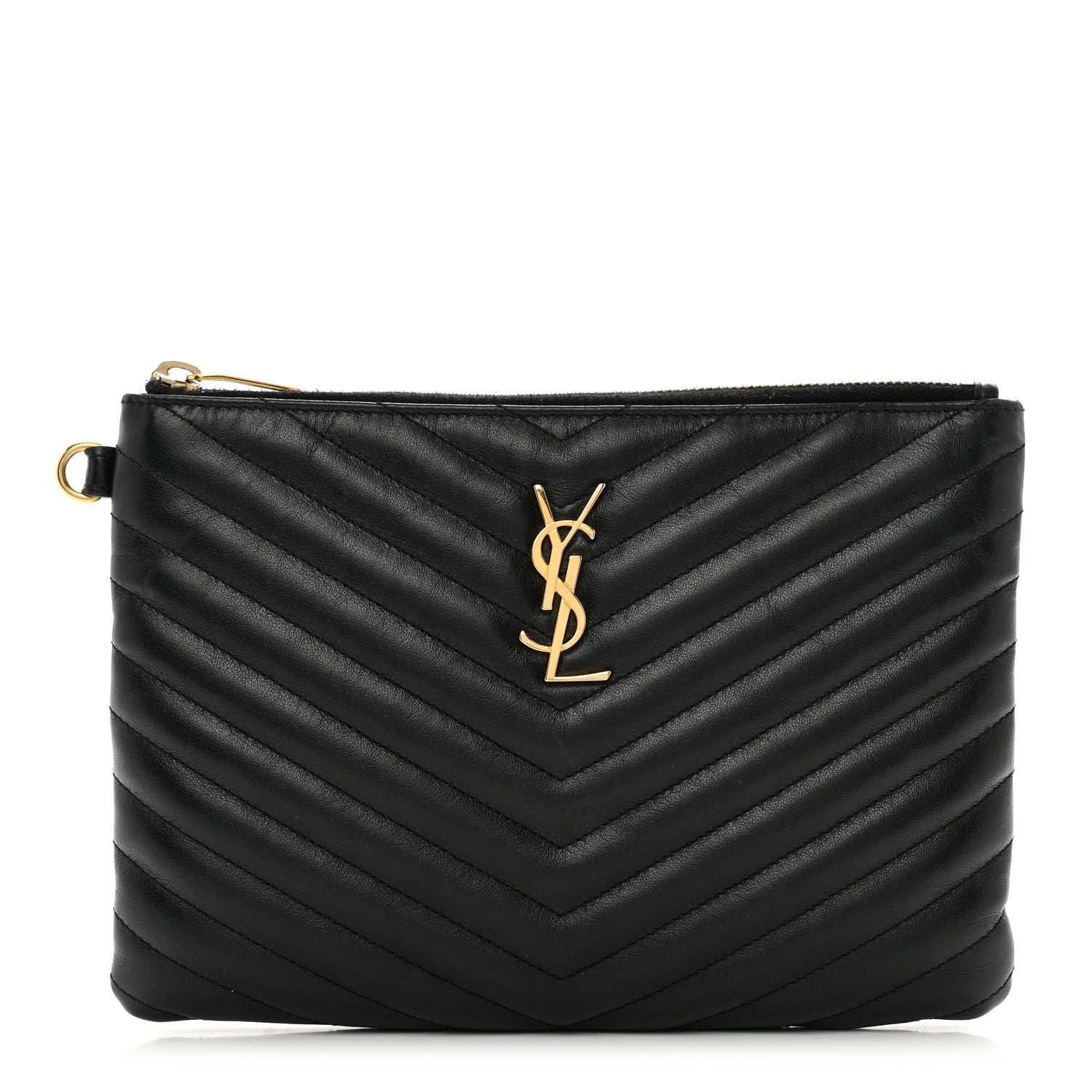 Saint Laurent Calfskin Matelasse Chevron Monogram A5 Wristlet Black 1 of 8