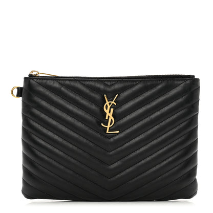 Saint Laurent Calfskin Matelasse Chevron Monogram A5 Wristlet Black 1 of 8
