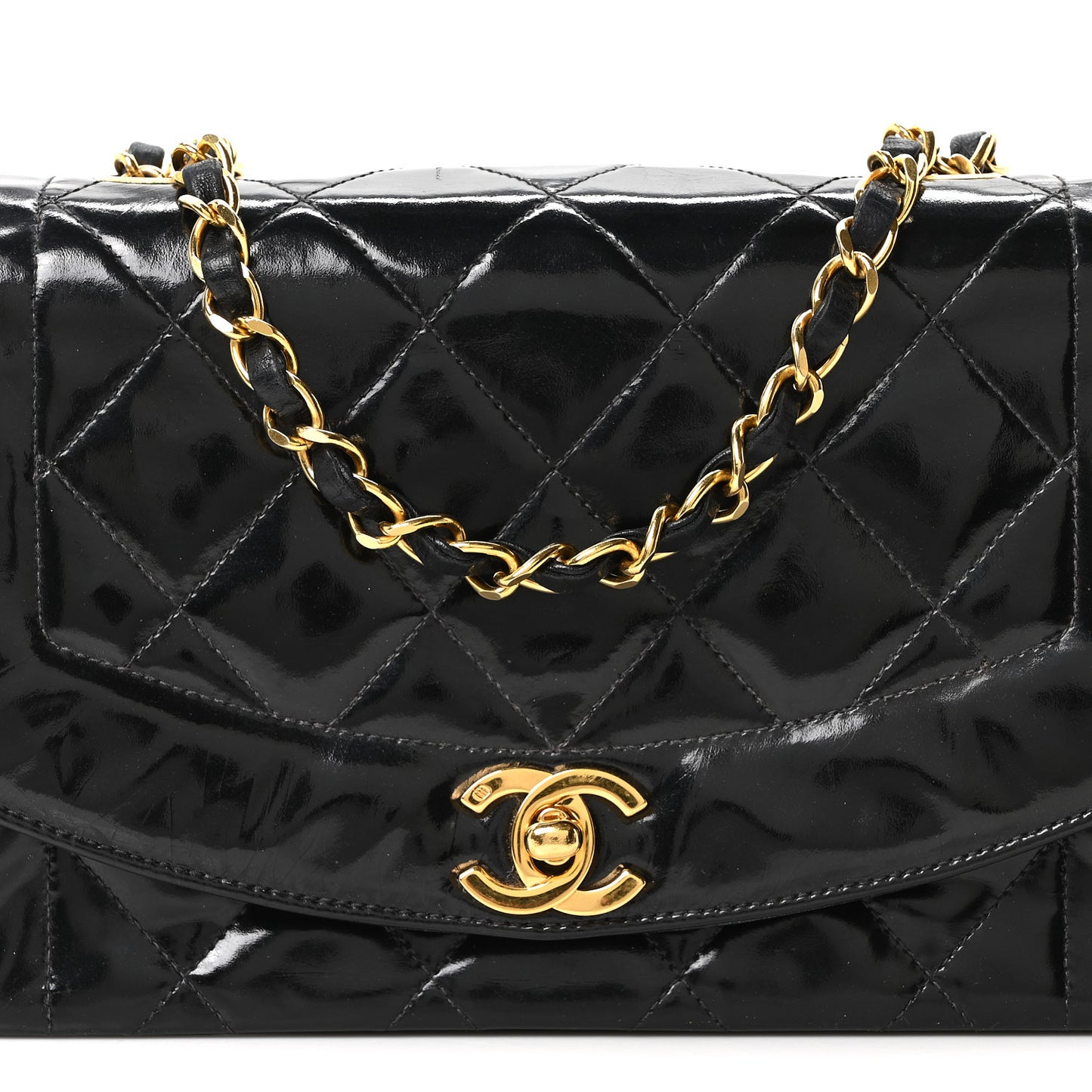 Patent Quilted Small Diana Flap Black