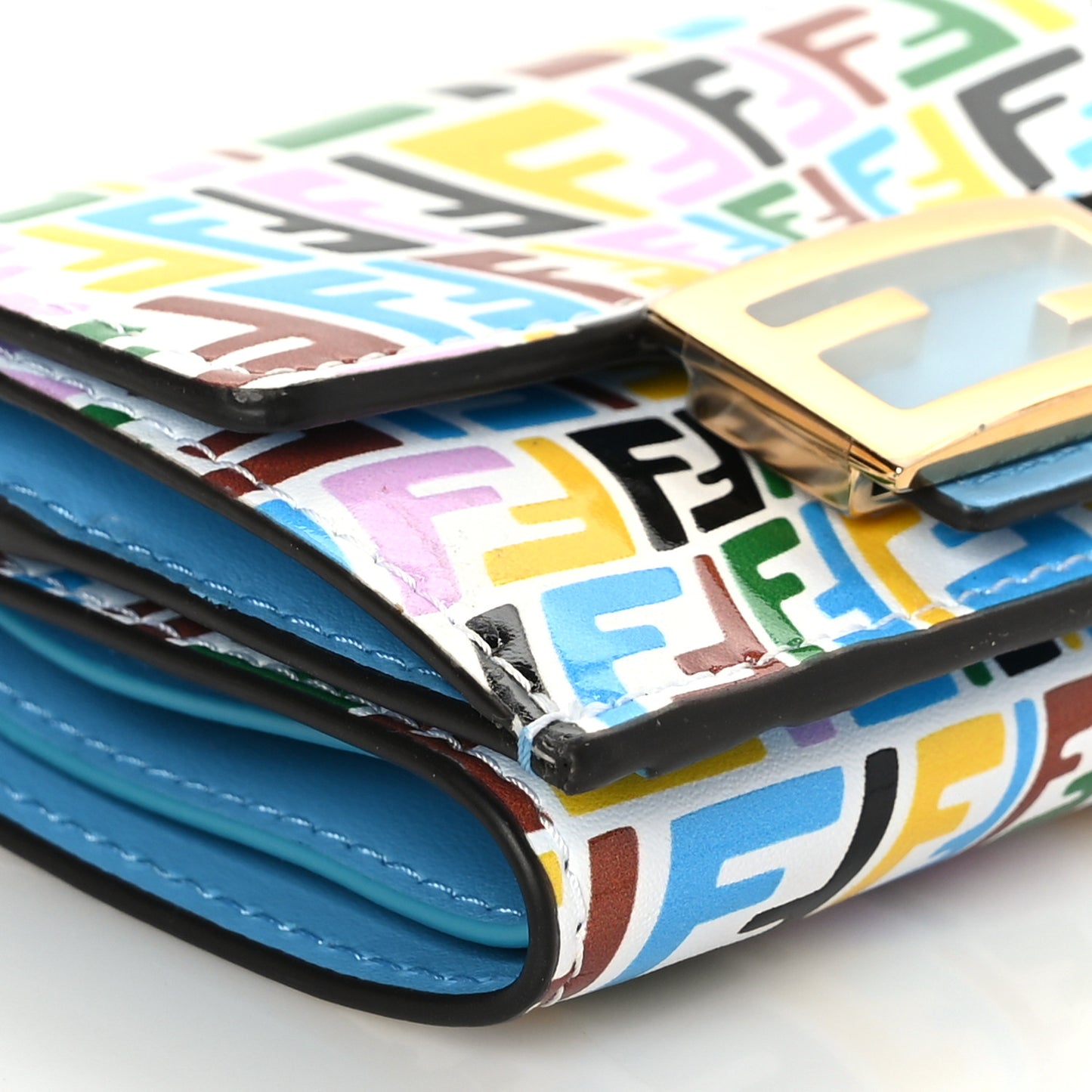 X SARAH COLEMAN Vitello Liberty Ceylon Micro FF Fish Eye Embossed Tri-Fold Wallet Multicolor Cyber Blue