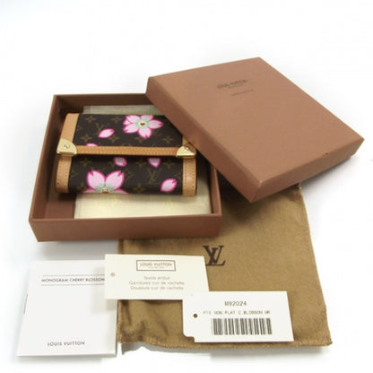 Louis Vuitton Monogram Cherry Blossom Porte-Monnaie Plat Coin Purse Brown 4 of 7
