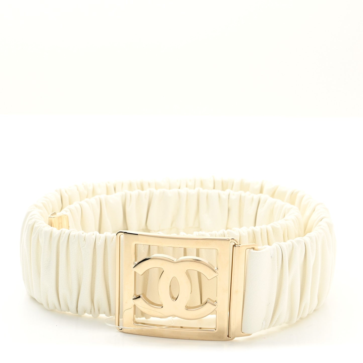 Lambskin Ruched CC Belt 75 30 White