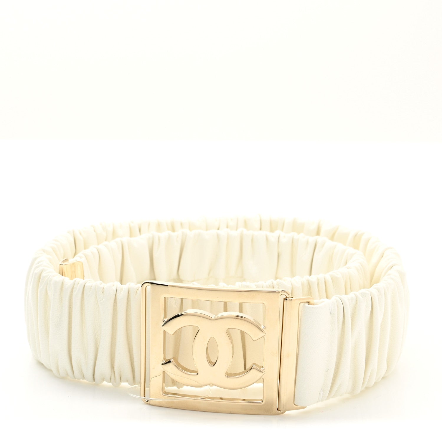 Chanel Lambskin Ruched CC Belt 75 30 White 1 of 4