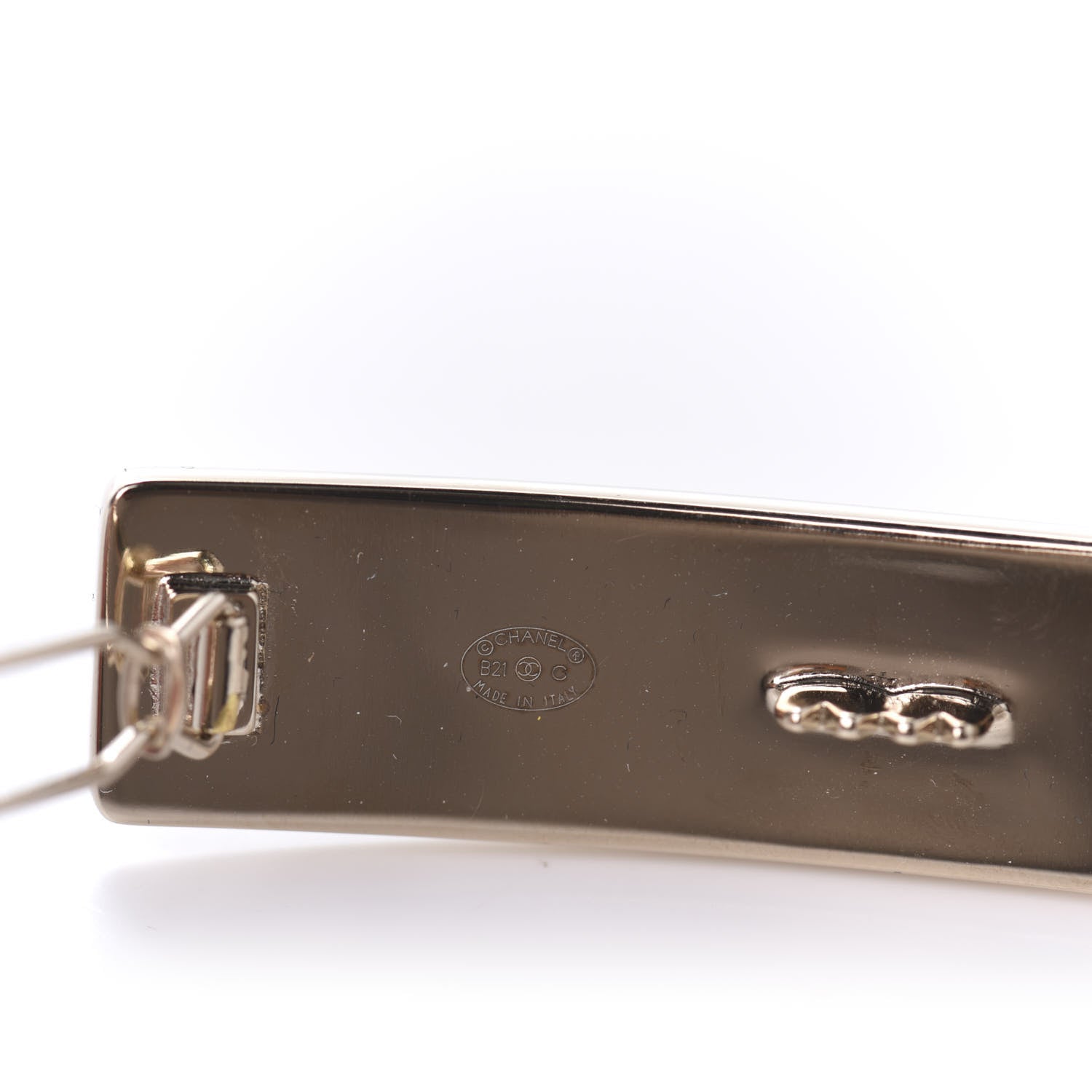 Chanel Metal Crystal Logo Hair Clip Gold 4 of 5