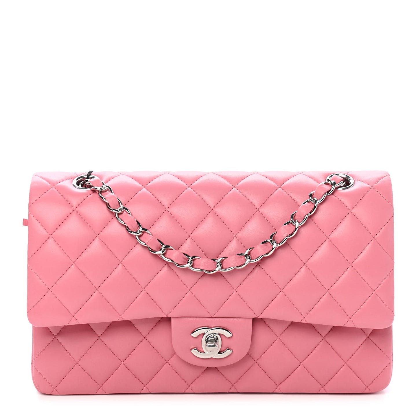 Lambskin Quilted Medium Double Flap Pink