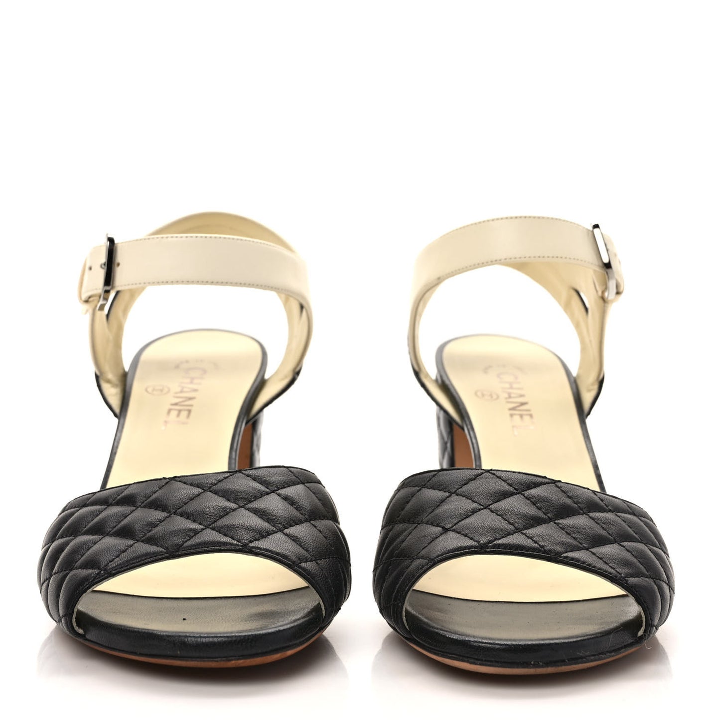 Lambskin Quilted CC Sandals 41 Black White