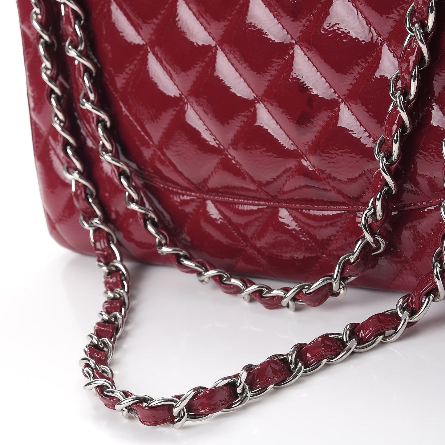 Distressed Patent Quilted Jumbo Double Flap Dark Red