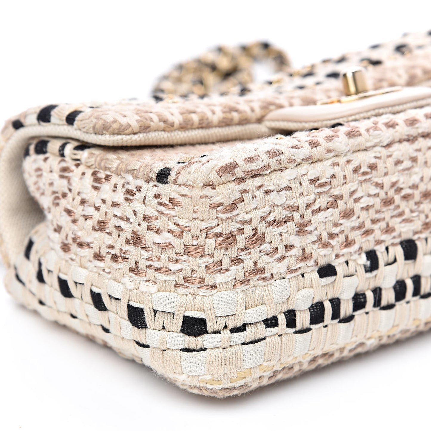 Tweed Chain Braid Mini Flap Beige White Black