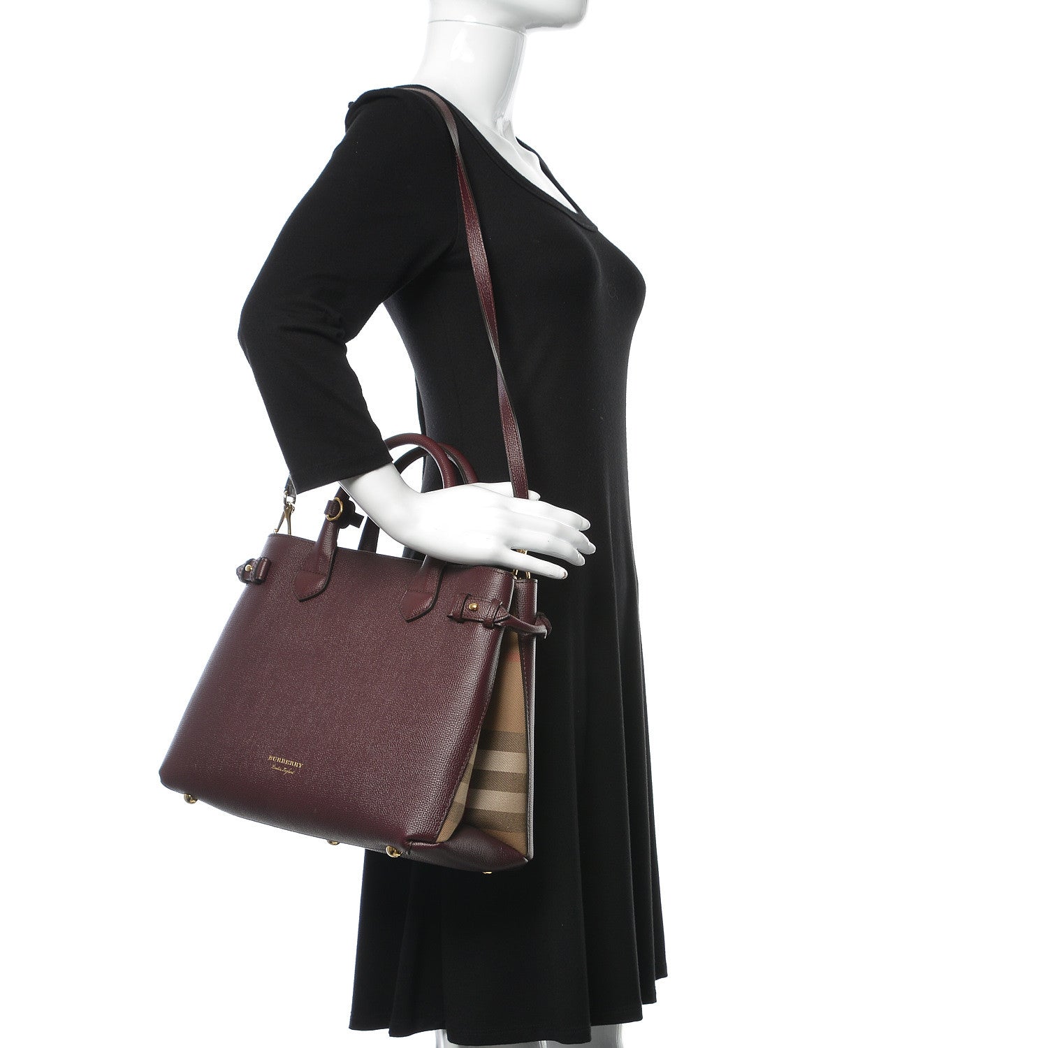 Burberry Calfskin House Check Medium Banner Tote Elderberry 2 of 10