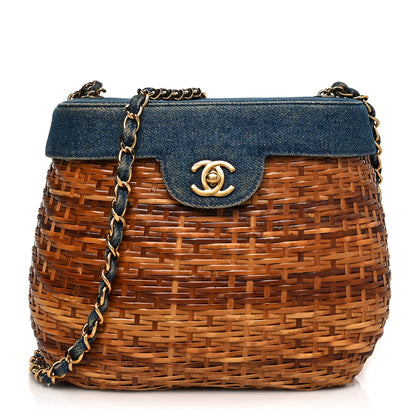 Chanel Denim Rattan Basket Shoulder Bag Blue 1 of 10