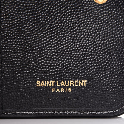Saint Laurent Grain De Poudre Matelasse Chevron Monogram Compact Zip Around Wallet Black 6 of 10