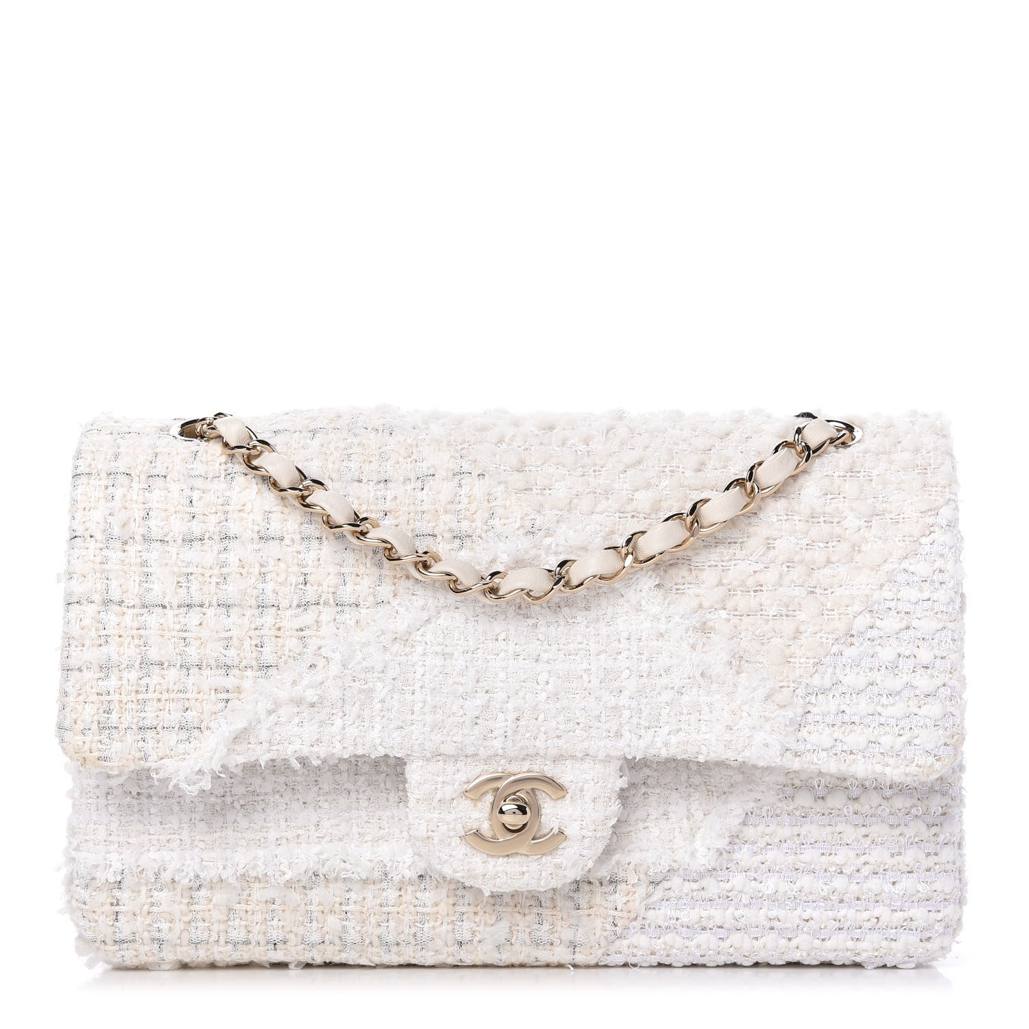 Chanel Tweed Patchwork Medium Double Flap White 1 of 10