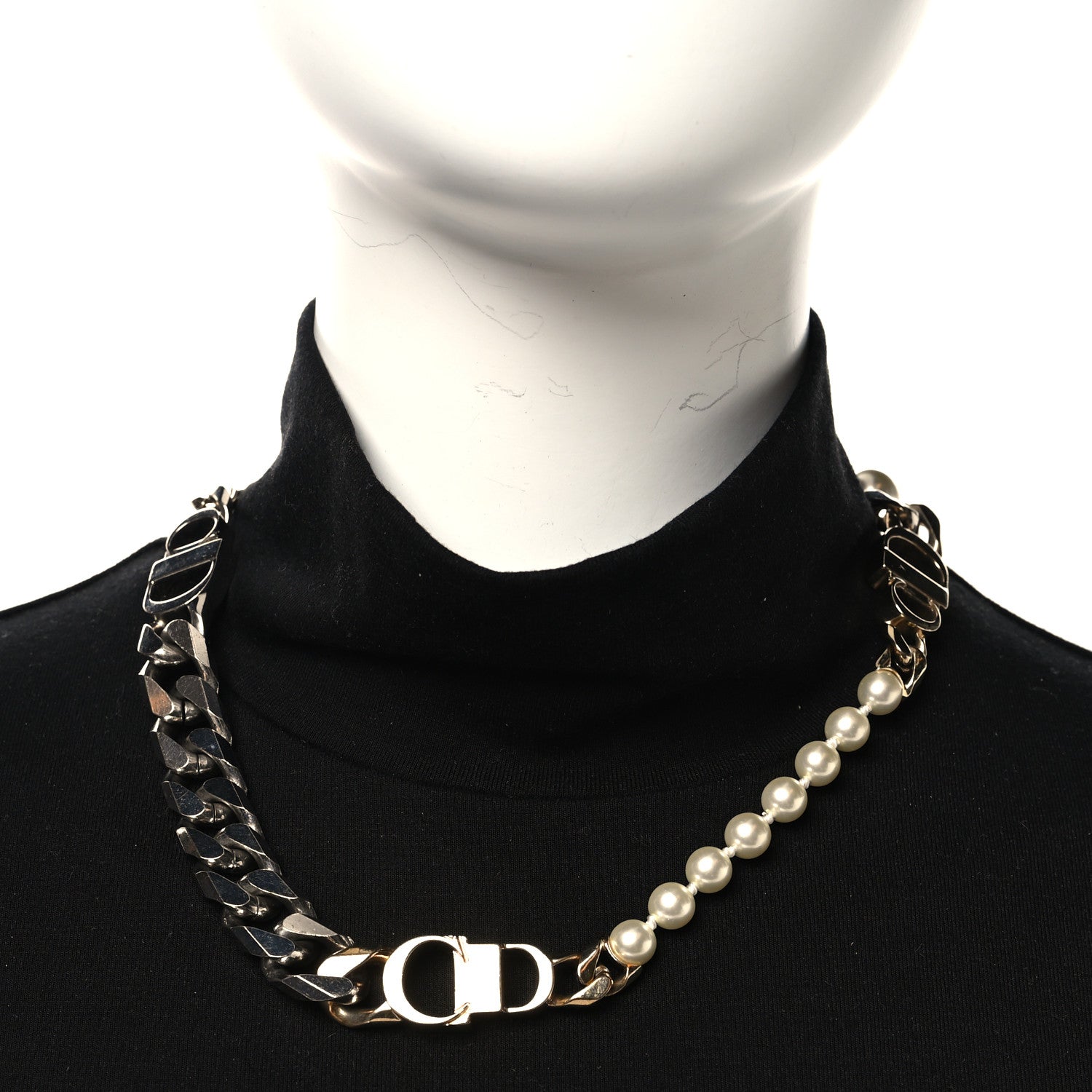 Christian Dior Metal Pearl Danseuse Etoile Chain Choker Necklace Gold Silver 2 of 6