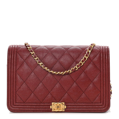 Chanel Caviar Quilted Boy Wallet On Chain WOC Red 1 of 16