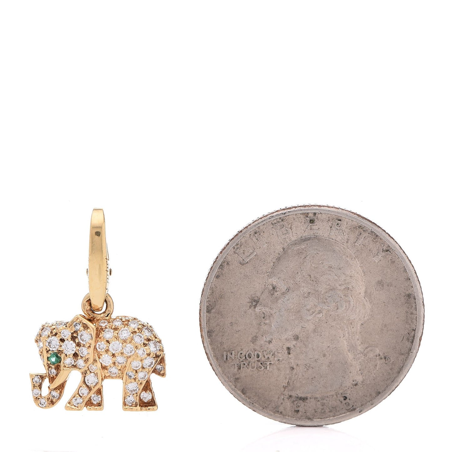 18K Yellow Gold Diamond Emerald Elephant Charm