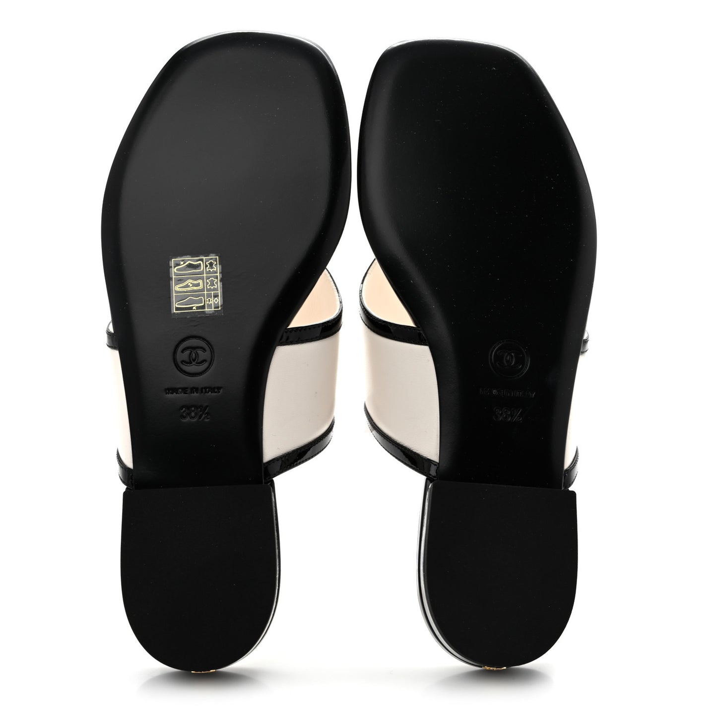 Lambskin Patent Calfskin CC Thong Sandals 38.5 White Black