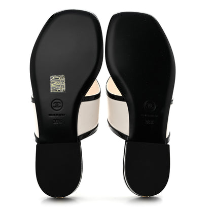 Chanel Lambskin Patent Calfskin CC Thong Sandals 38.5 White Black 6 of 10