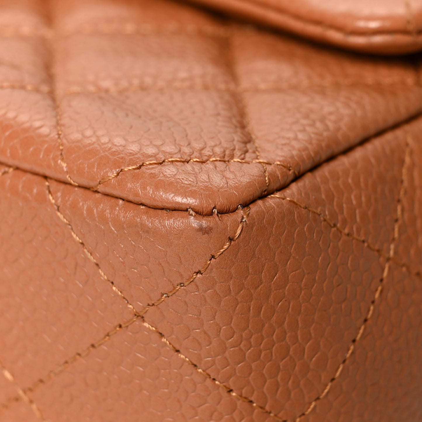 Caviar Quilted Mini Rectangular Flap Light Brown
