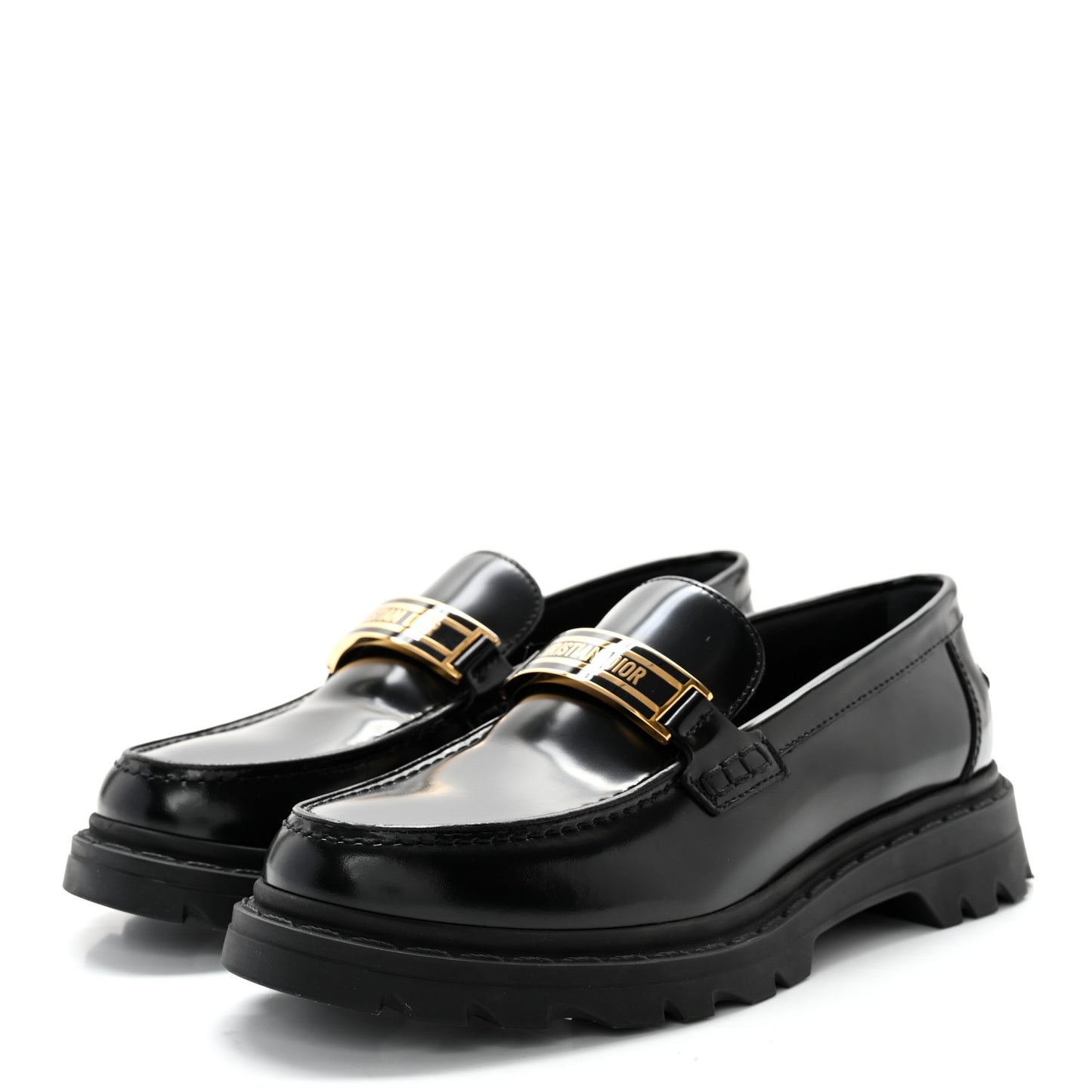 Brushed Calfskin Dior Code Lug Sole 15mm Loafers 37 Black