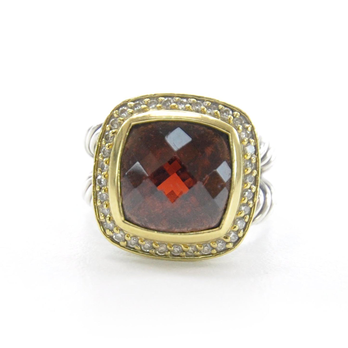 Sterling Silver 18K Yellow Gold Diamond Garnet 11mm Albion Ring 53 6.5