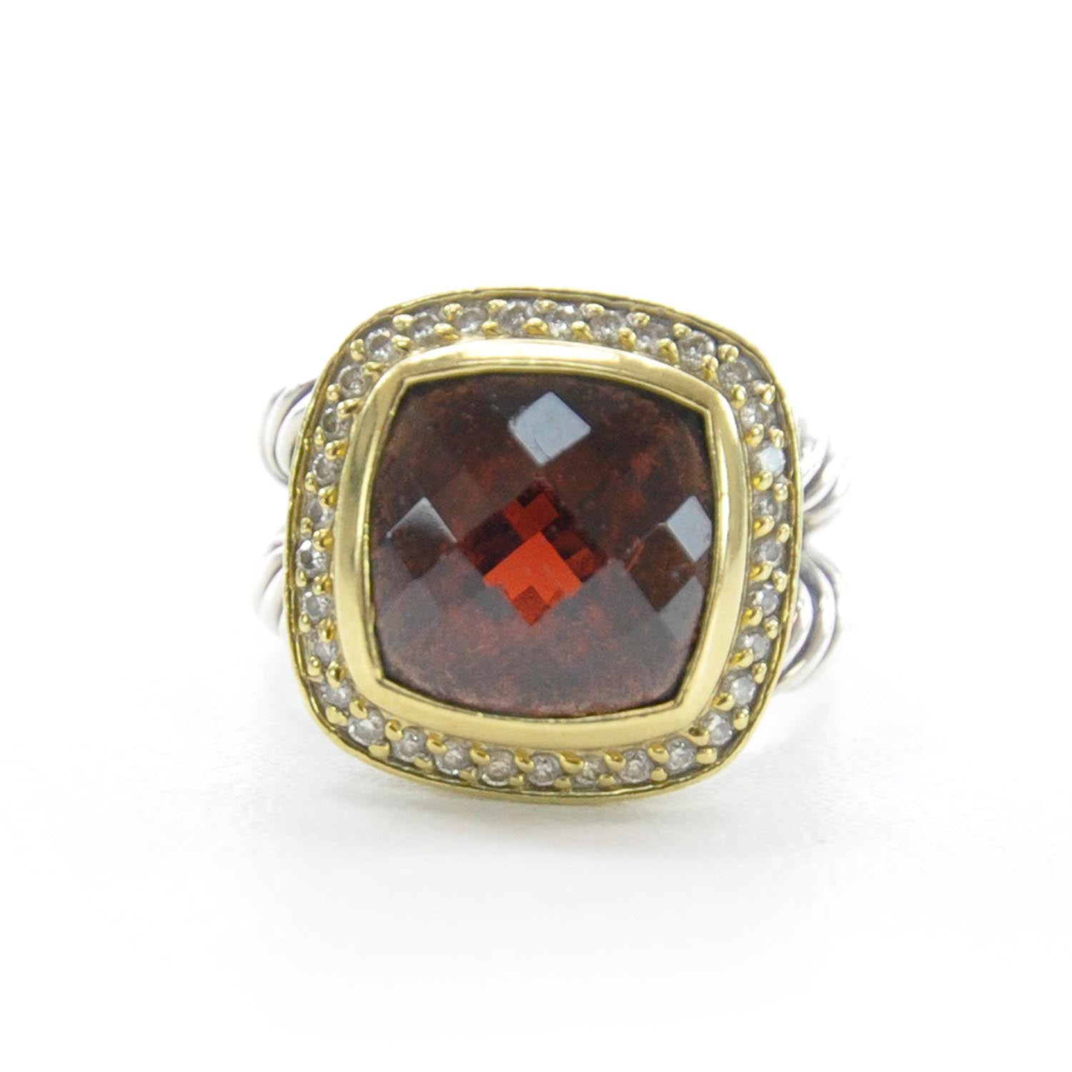 David Yurman Sterling Silver 18K Yellow Gold Diamond Garnet 11mm Albion Ring 53 6.5 3 of 6