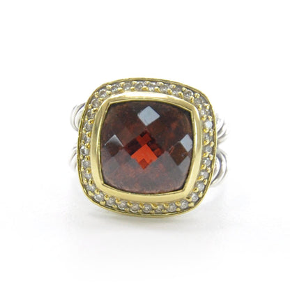 David Yurman Sterling Silver 18K Yellow Gold Diamond Garnet 11mm Albion Ring 53 6.5 3 of 6