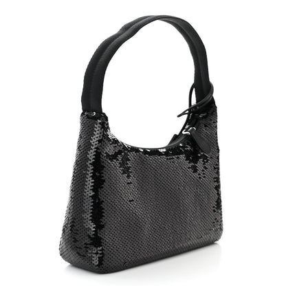 Prada Paillettes Sequin Mini Re-Edition 2000 Bag Black White 3 of 10