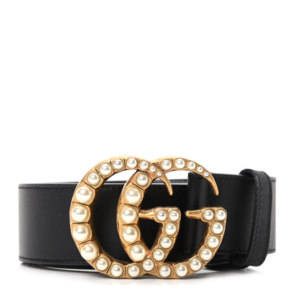 Gucci Moon Calfskin Pearl Double G 40mm Belt 95 38 Black Cream 1 of 5