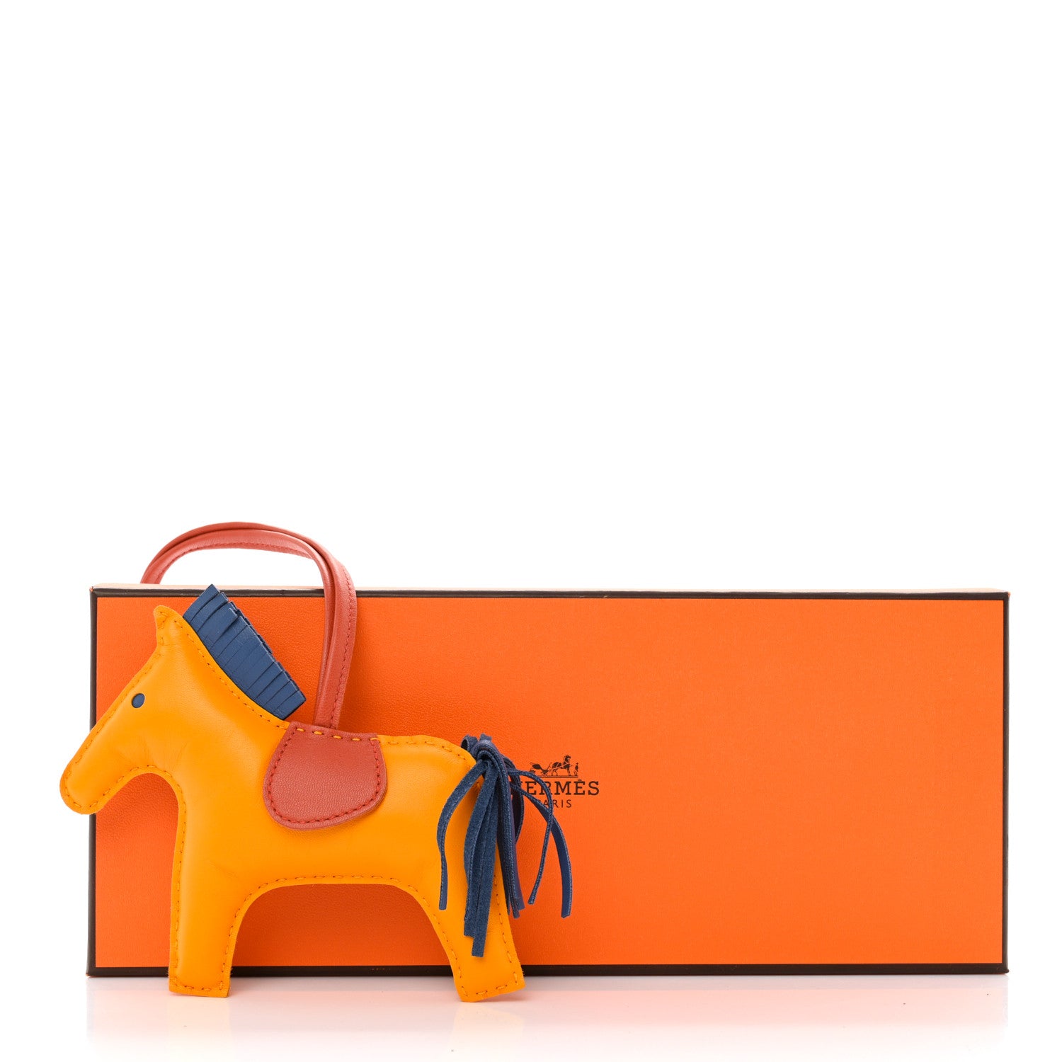 Hermes Milo Lambskin Grigri Rodeo Horse Bag Charm MM Jaune D'Or Bleu Agate Cornaline 6 of 6