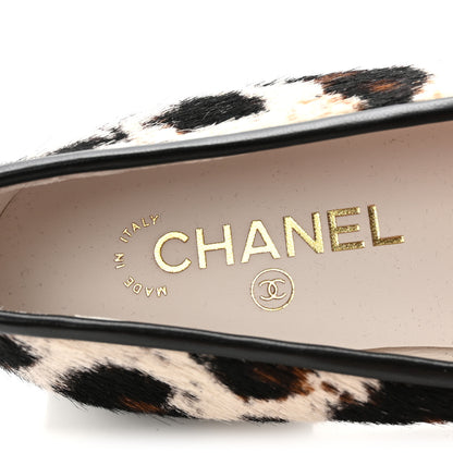 Chanel Pony Hair Cap Toe CC Ballerina Flats 38.5 White Brown Black 8 of 10