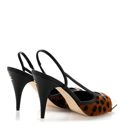 Chanel Lambskin Mixed Fibers Pony Hair Slingback Pumps 38 Brown Black White 4 of 9