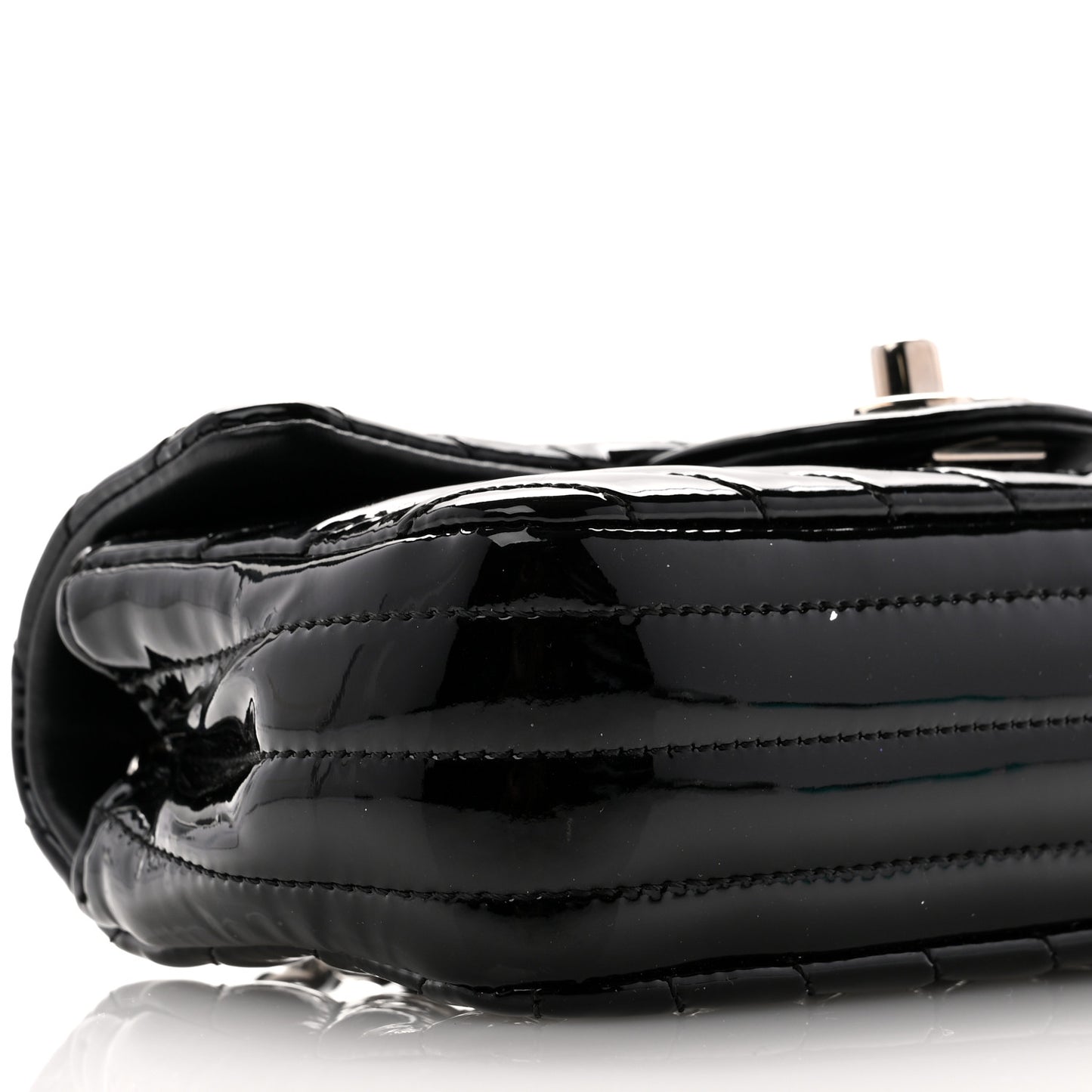 Patent Calfskin Chevron Quilted Extra Mini Flap Black