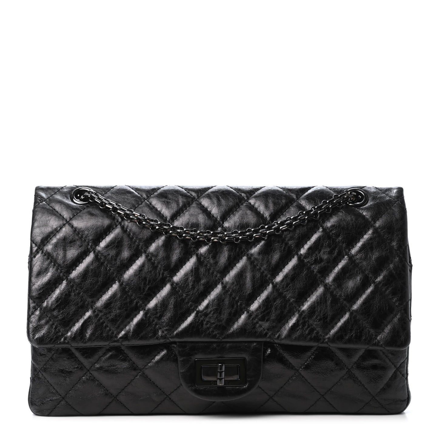 Metallic Aged Calfskin Quilted 2.55 Reissue 227 Flap So Black