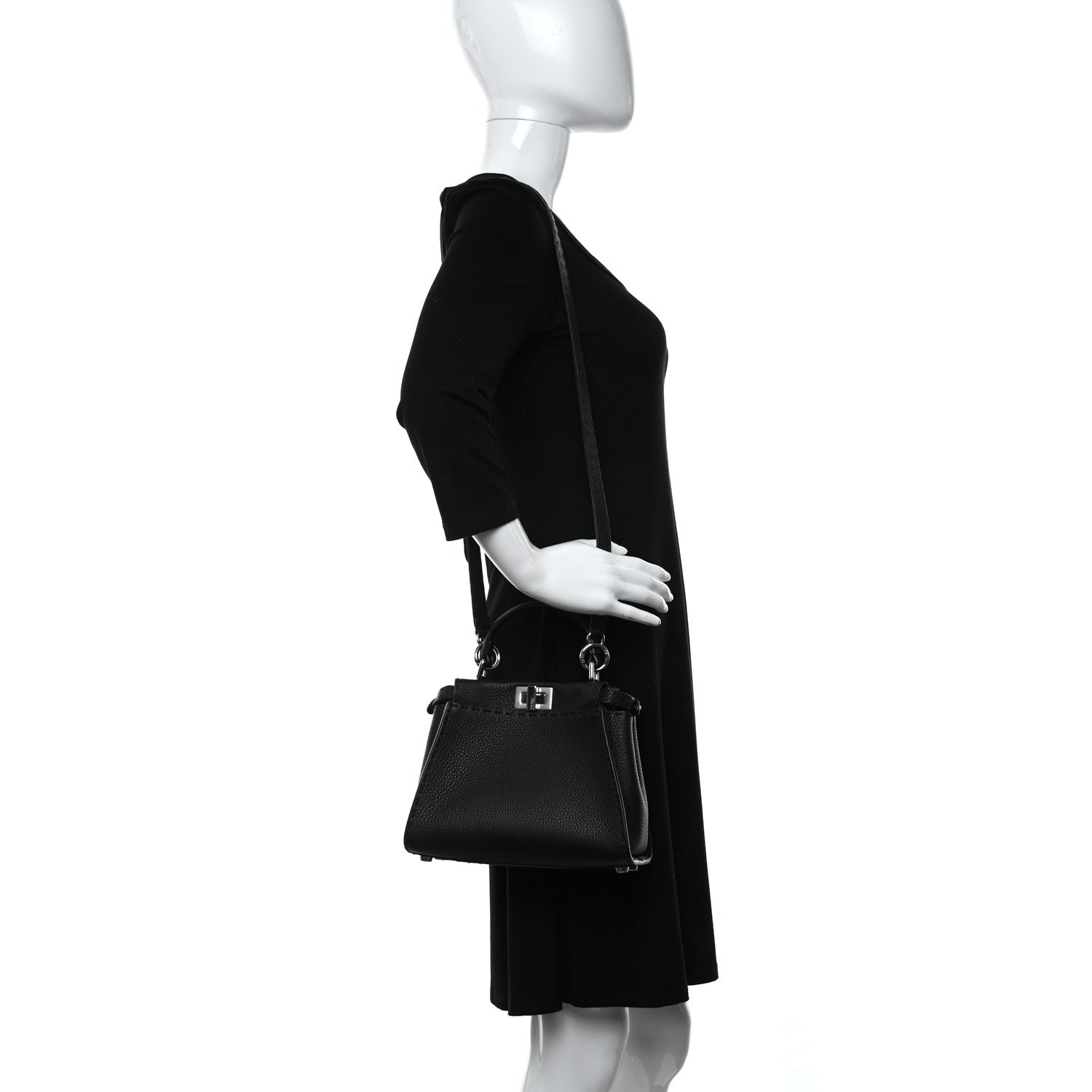 Fendi Cuoio Romano Selleria Bi-Color Mini Peekaboo Iconic Satchel Asfalto Latte 2 of 13