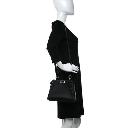 Fendi Cuoio Romano Selleria Bi-Color Mini Peekaboo Iconic Satchel Asfalto Latte 2 of 13