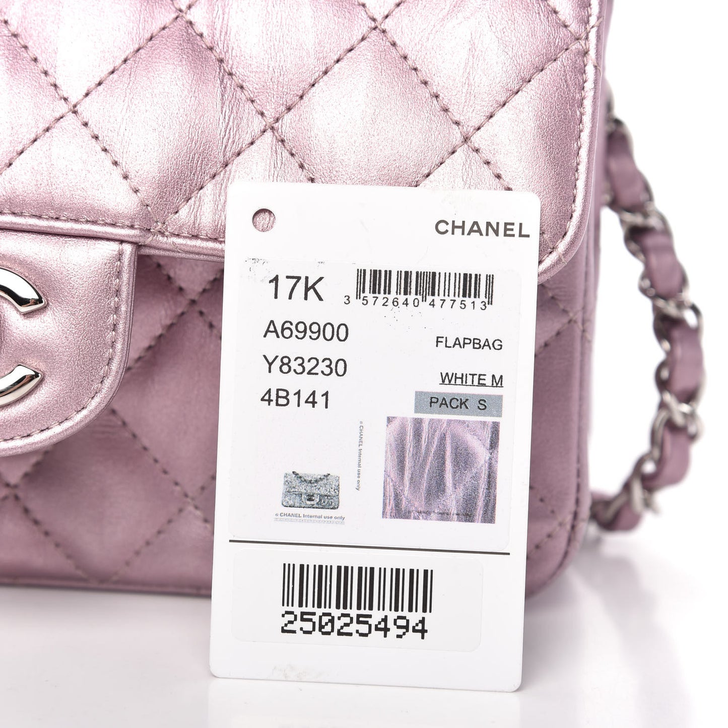 Metallic Calfskin Quilted Mini Rectangular Flap Pink
