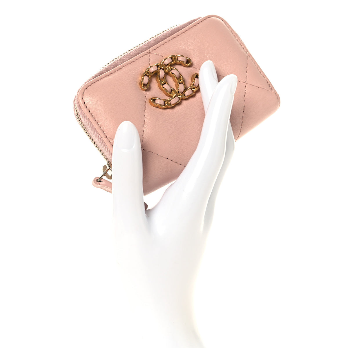 Chanel Lambskin Quilted 19 Zip Around Coin Purse Wallet Light Pink 2 of 8