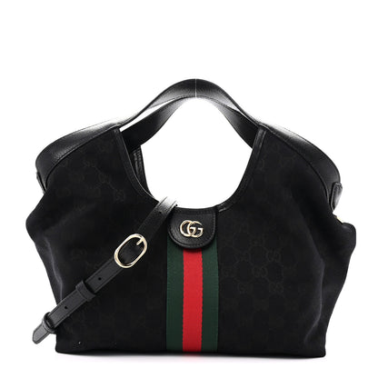 Gucci Denim GG Monogram Web Small Giglio Tote Black 1 of 10