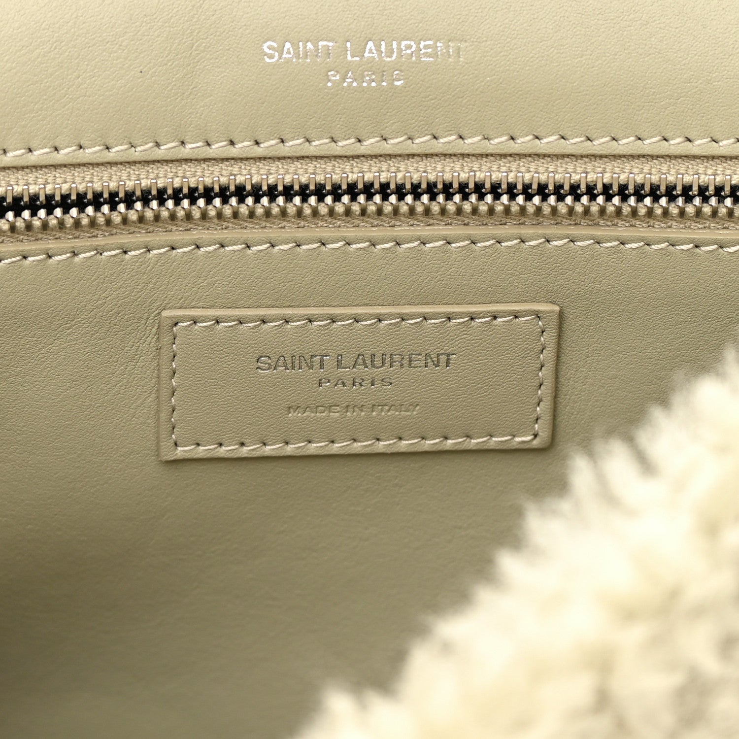 Saint Laurent Calfskin Shearling Monogram Medium Niki Chain Satchel Grey 6 of 12