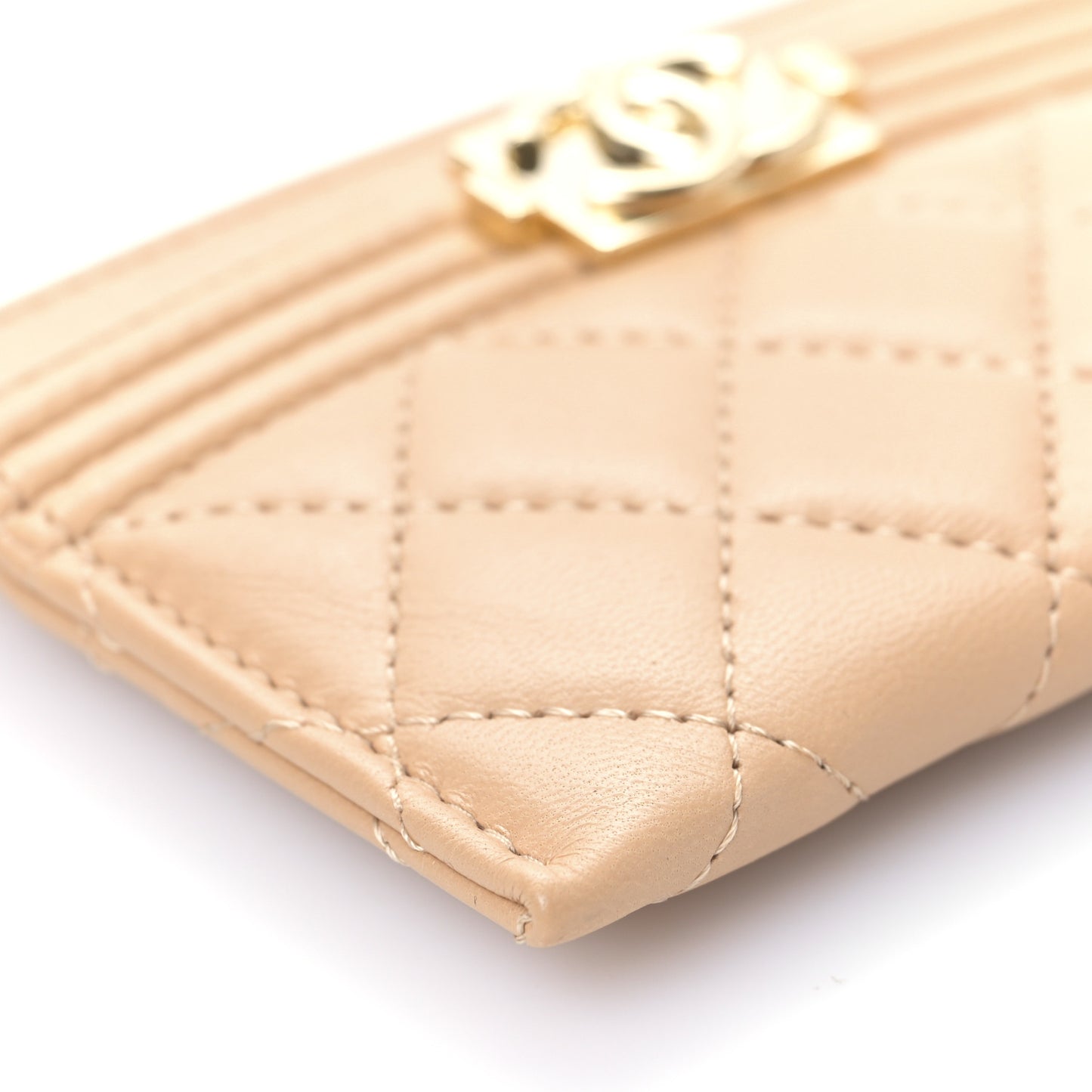 Lambskin Quilted Boy Card Holder Beige