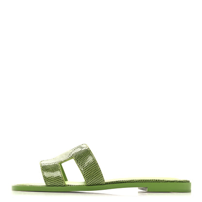 Hermes Lizard Oran Sandals 36.5 Vert Absinthe 1 of 10