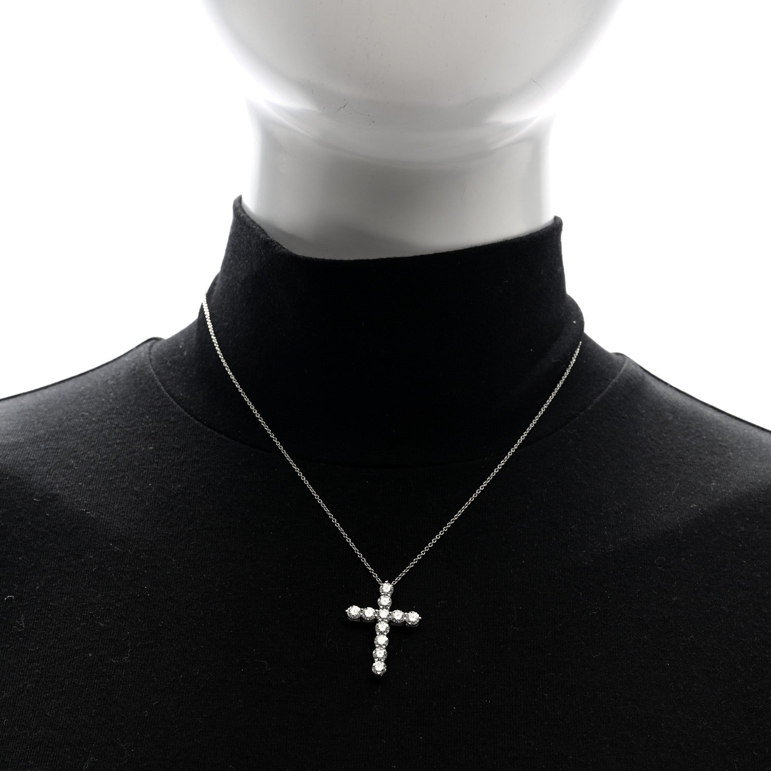 Tiffany Platinum Diamond Large Cross Pendant Necklace 2 of 5