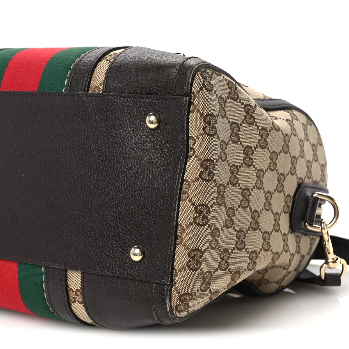 Gucci Monogram Vintage Web Medium Webby Bee Boston Dark Brown 12 of 13
