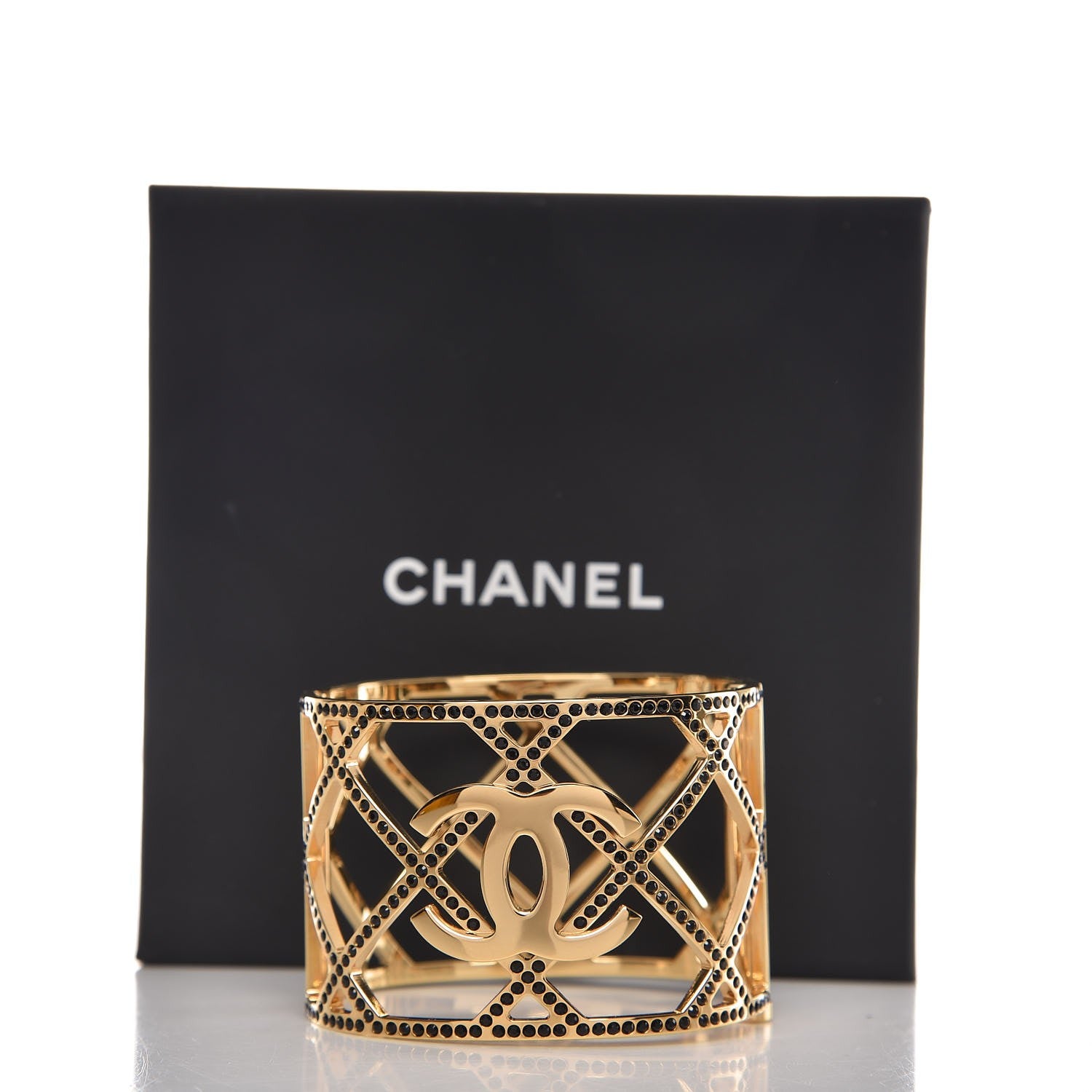 Chanel Crystal CC Cuff Bracelet Black Gold 5 of 5