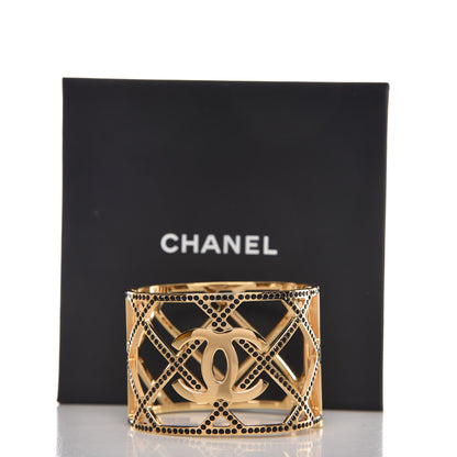 Chanel Crystal CC Cuff Bracelet Black Gold 5 of 5