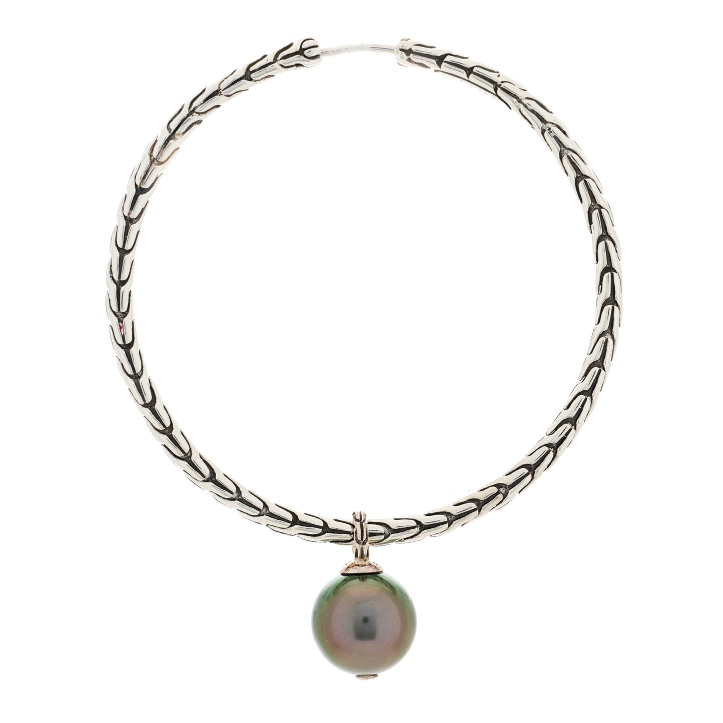 Sterling Silver Tahitian Pearl Drop Hoop Earrings